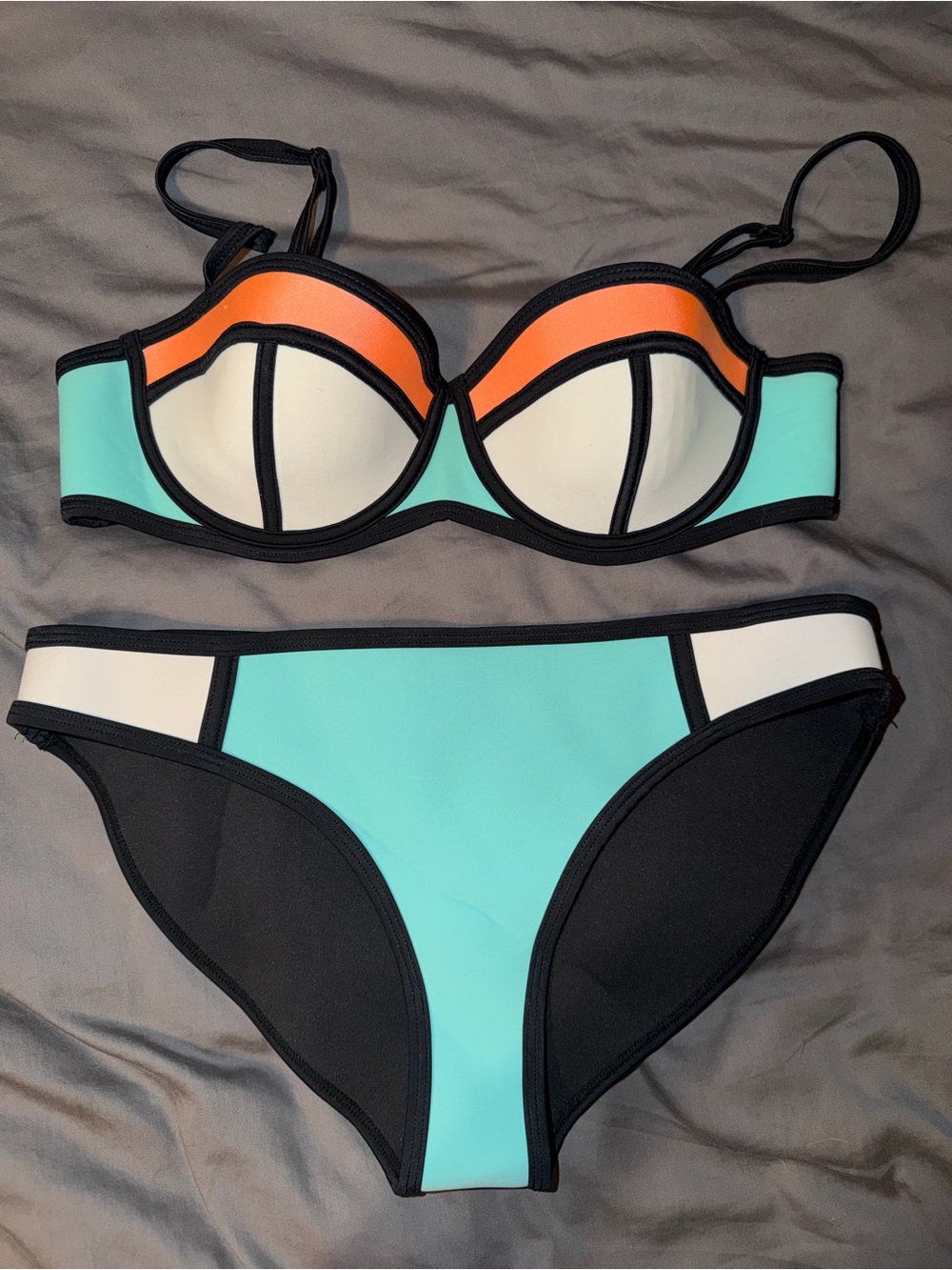 triangl swimwear Turquoise, Orange & White Colorblock Bikini